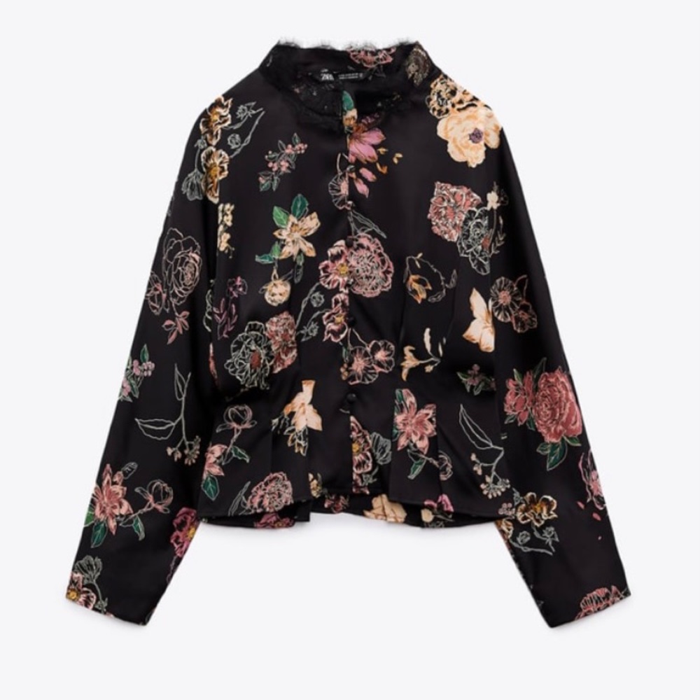 Zara Floral Print Lace Detail Top - Picture 4 of 6